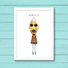 Load image into Gallery viewer, Candy Corn Head Monster - &quot;Halloween is Life&quot; Art Print
